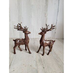 Vintage rustic glitter reindeer ornament Xmas set brown